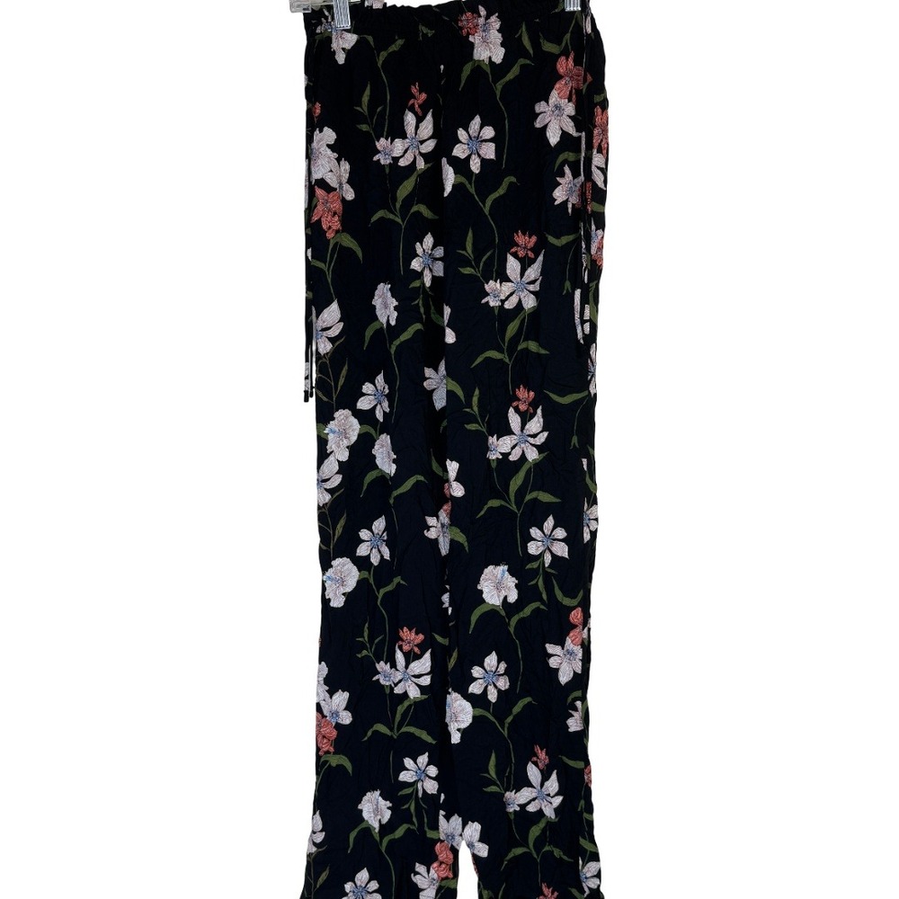 Shade & Shore Pants Women XS 0-2 Black Floral Wide Leg Rayon Tropical Beach Boho